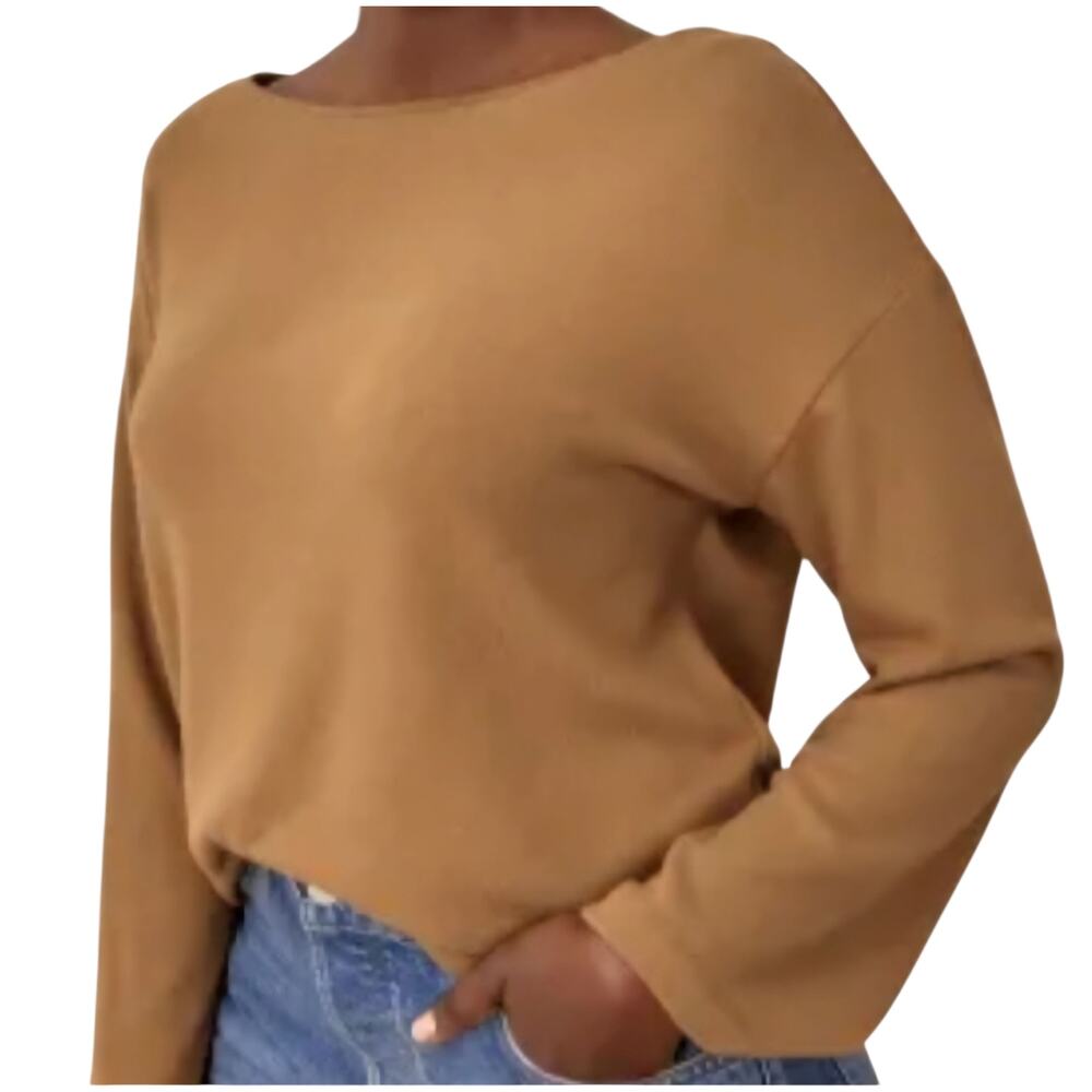 Reformation Mika Knit Top in Butterscotch with Long Flared Sleeves Size S